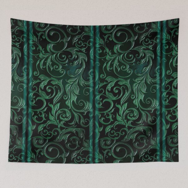 Item preview, Emerald green whimsigoth floral with swirls metallic silver design designed and sold by BrontesWhimsyStore.