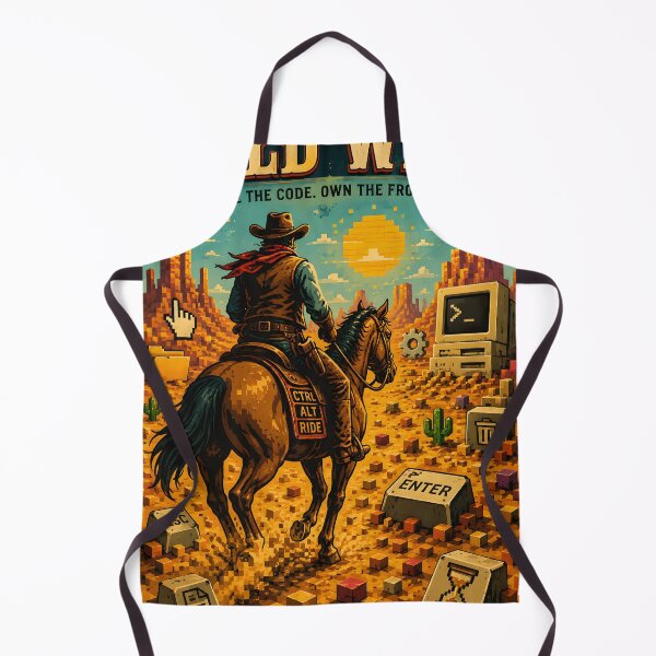 Item preview, Cowboy Programmer – Wild West Rider Crossing a Desert of Pixels and Computer Icons Retro Western Vector Artwork designed and sold by PenchalaPrabhas.