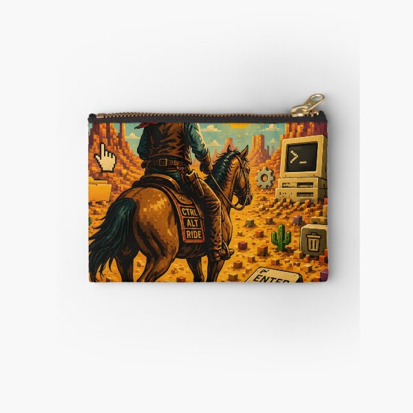 Item preview, Cowboy Programmer – Wild West Rider Crossing a Desert of Pixels and Computer Icons Retro Western Vector Artwork designed and sold by PenchalaPrabhas.