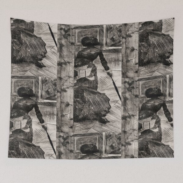 Item preview, Woman with Umbrella at the Louvre designed and sold by artofuniverse.