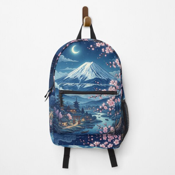 Item preview, Night View of Mount Fuji and Sakura - Wa-Modern Japanese Village Art designed and sold by Hikariha Studio.