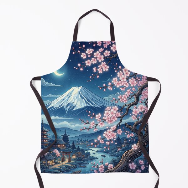 Item preview, Night View of Mount Fuji and Sakura - Wa-Modern Japanese Village Art designed and sold by Hikariha Studio.