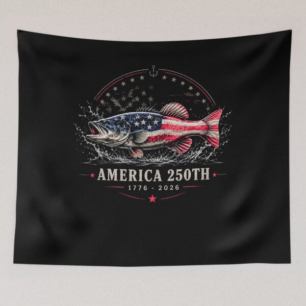 Item preview, America 250th Fishing Bass Patriotic USA Flag 1776 2026 Angler Design designed and sold by bilal sibgui.