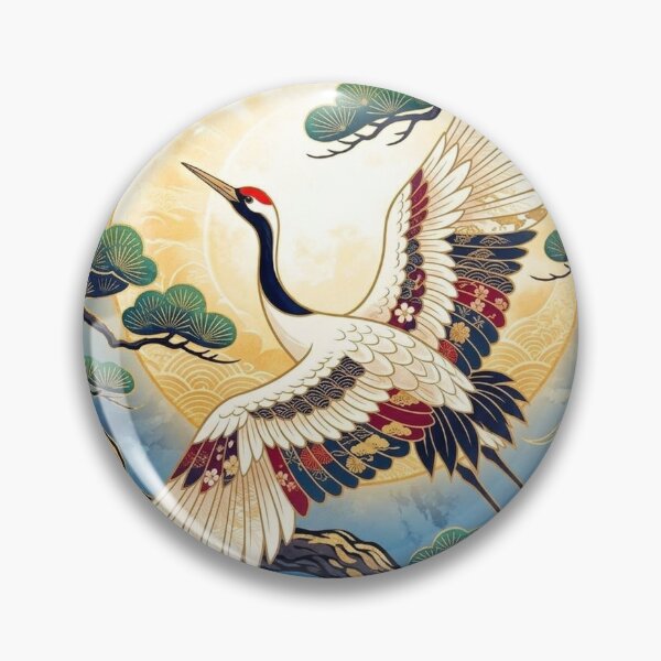 Item preview, Majestic Japanese Crane and Glowing Full Moon - Wa-Modern Art designed and sold by Hikariha Studio.