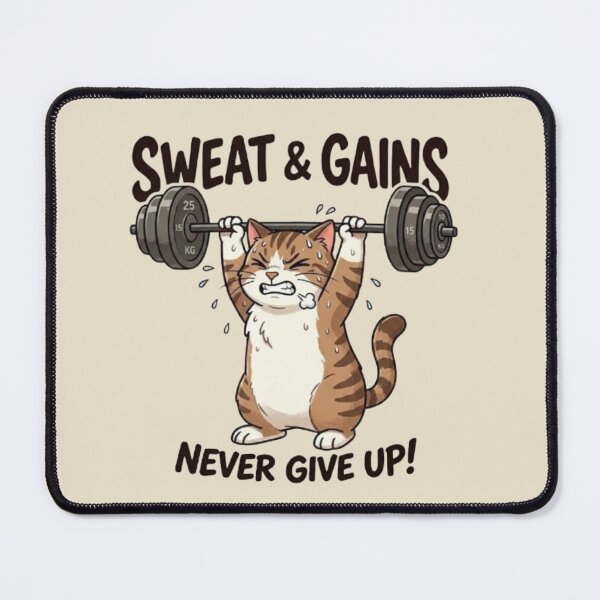 Item preview, Sweat & Gains Cat – Funny Fitness Motivation designed and sold by Dogandesighn.
