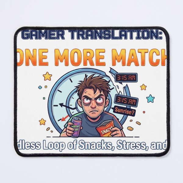 Item preview, Gamer Translation Meme: 'One More Match' (Funny Gaming Illustration) designed and sold by Zack's Digital Threads.