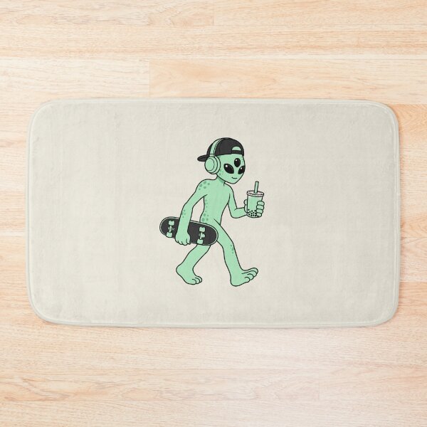 Item preview, Mint Green Alien Wearing Headphones and Backward Cap with Skateboard and Boba Tea Design designed and sold by American Spirit.