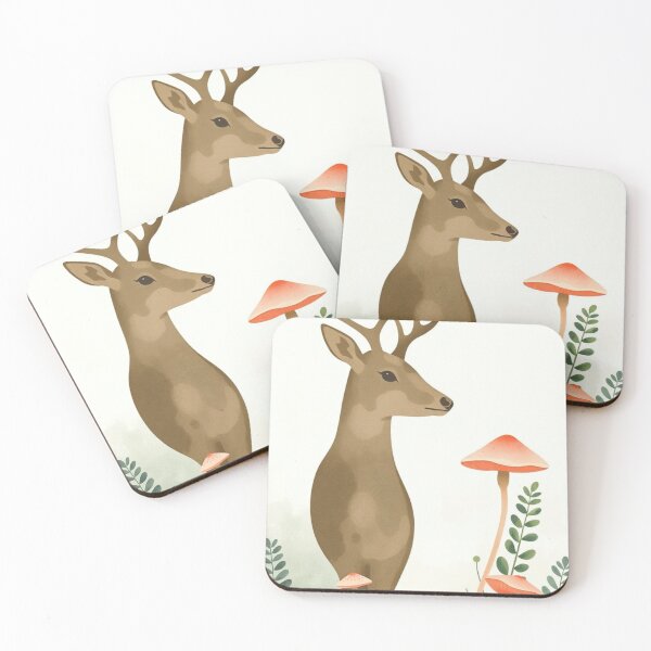 Item preview, Minimalist Watercolor Deer and Toadstool Mushrooms designed and sold by Vida e Arte.