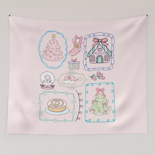 Item preview, Pink Christmas Cottagecore doodle Collection designed and sold by BritishDelights.