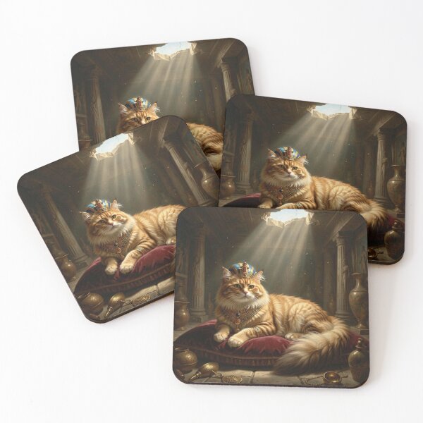 Item preview, Majestic Persian cat with golden pharaoh's crown in a mystical temple scene designed and sold by FotoworldEdel.