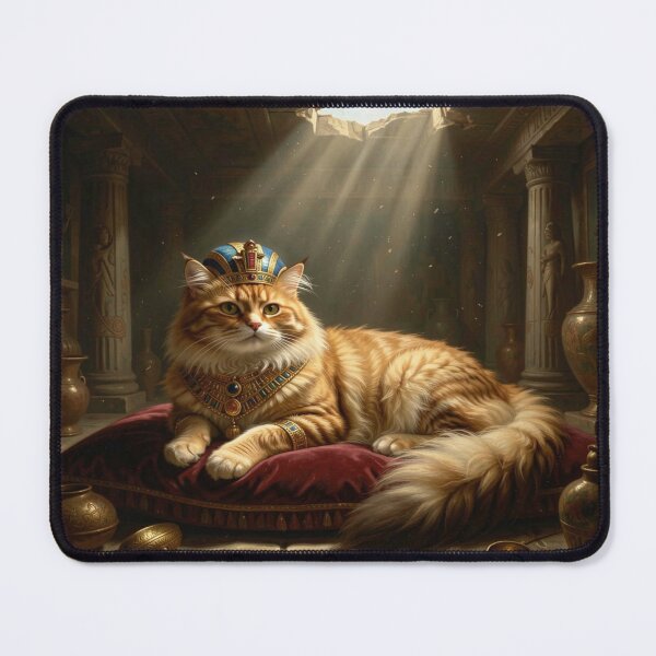 Item preview, Majestic Persian cat with golden pharaoh's crown in a mystical temple scene designed and sold by FotoworldEdel.