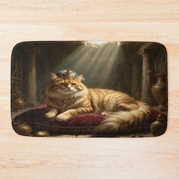 Item preview, Majestic Persian cat with golden pharaoh's crown in a mystical temple scene designed and sold by FotoworldEdel.