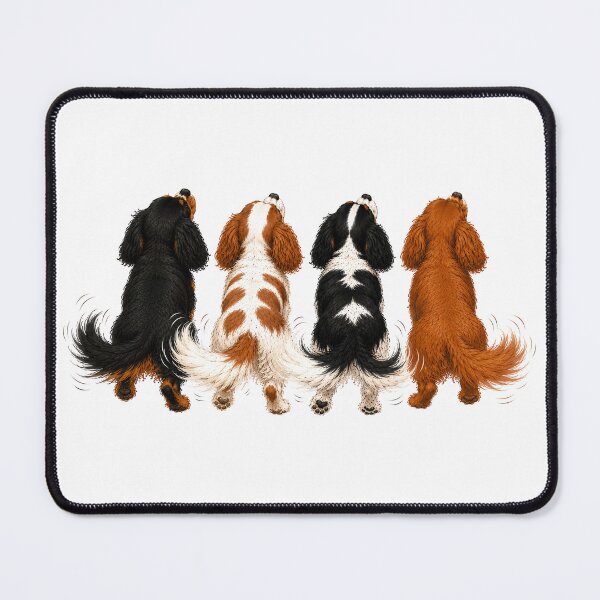 Item preview, Four Happy Wagging Tails | Cavalier King Charles Spaniel Watercolor Art designed and sold by SakuraWaStyle.