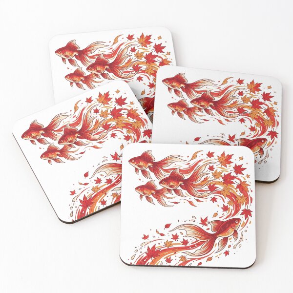 Item preview, Flowing Japanese Goldfish and Autumn Maple Leaves - Wa-Modern Art designed and sold by Hikariha Studio.