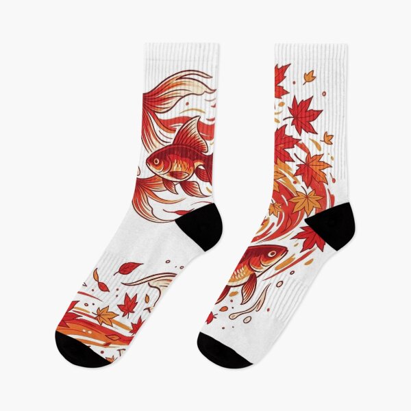 Item preview, Flowing Japanese Goldfish and Autumn Maple Leaves - Wa-Modern Art designed and sold by Hikariha Studio.