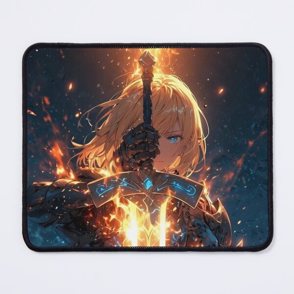 Item preview, Saber | Flaming Sword Knight Anime Warrior – Legendary Armor Hero, Epic Fantasy Battle Art designed and sold by Dyan4.