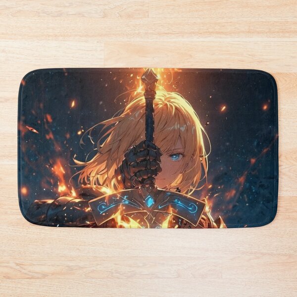 Item preview, Saber | Flaming Sword Knight Anime Warrior – Legendary Armor Hero, Epic Fantasy Battle Art designed and sold by Dyan4.