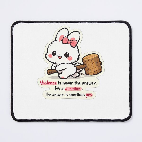 Item preview, Cute Bunny Wooden Mallet Violence Is Never The Answer Sticker designed and sold by MIROUZ2000.
