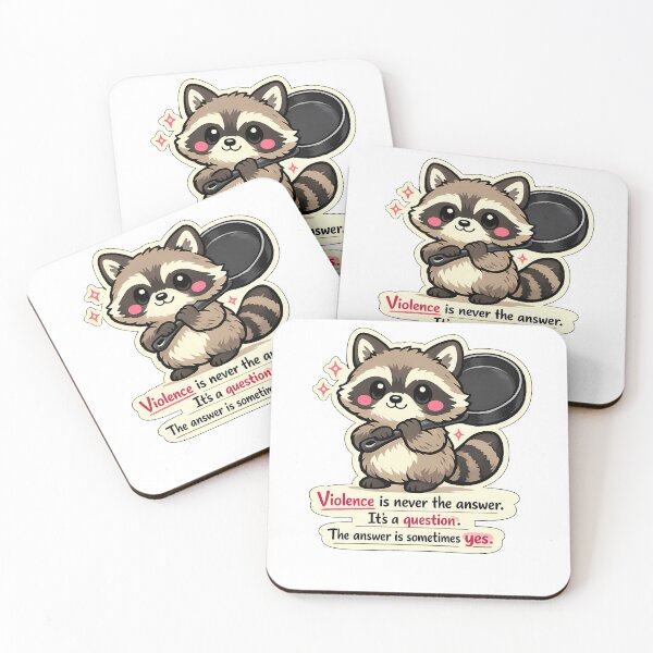 Item preview, Funny Raccoon Frying Pan Violence Is A Question Sticker⁠ designed and sold by MIROUZ2000.