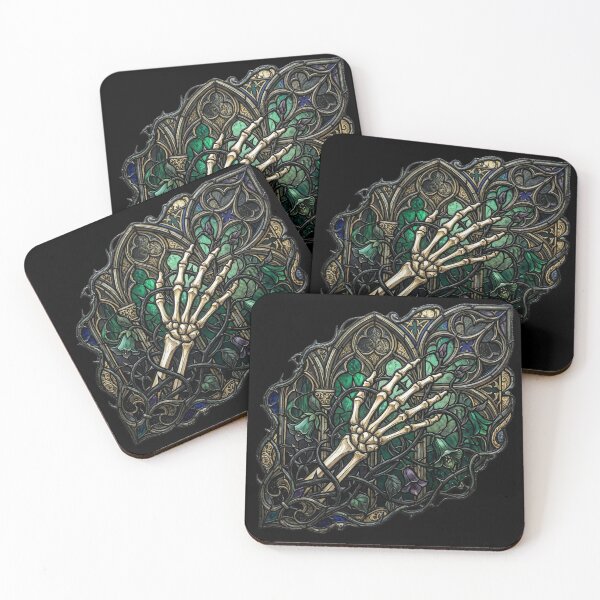 Item preview, Gothic Stained Glass Diagonal Skeleton Hand Art designed and sold by David Mateo ArtWorks.