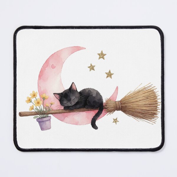 Item preview, Black Cat on Broom Sticker | Cute Halloween Cat designed and sold by AillustriaAK.