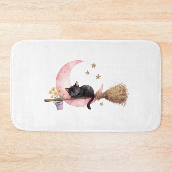 Item preview, Black Cat on Broom Sticker | Cute Halloween Cat designed and sold by AillustriaAK.
