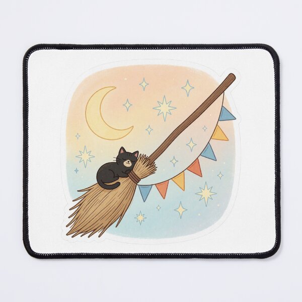 Item preview, Black Cat on Broom Sticker | Cute Halloween Cat designed and sold by AillustriaAK.