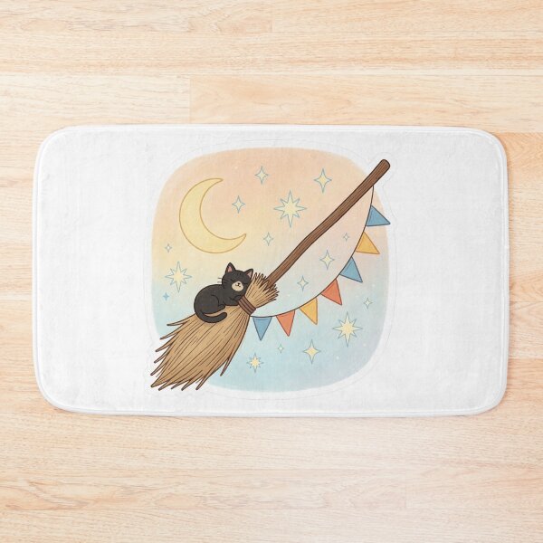 Item preview, Black Cat on Broom Sticker | Cute Halloween Cat designed and sold by AillustriaAK.
