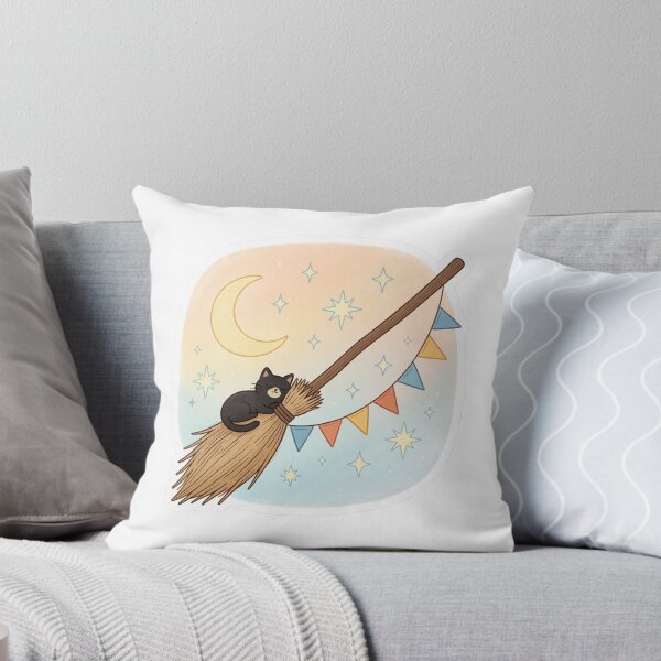 Item preview, Black Cat on Broom Sticker | Cute Halloween Cat designed and sold by AillustriaAK.