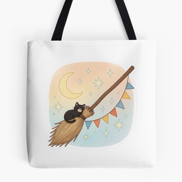 Item preview, Black Cat on Broom Sticker | Cute Halloween Cat designed and sold by AillustriaAK.