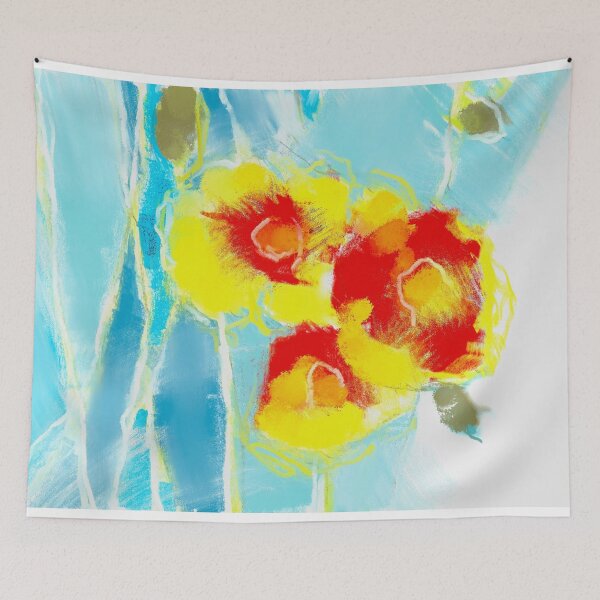 Item preview, Bright Abstracted Floral Yellow Blue Red Green designed and sold by BuckaBaby.