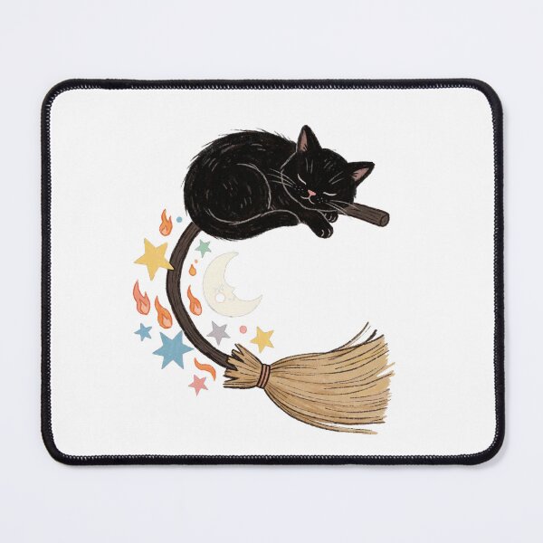 Item preview, Black Cat on Broom Sticker | Cute Halloween Cat designed and sold by AillustriaAK.