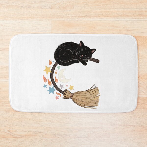 Item preview, Black Cat on Broom Sticker | Cute Halloween Cat designed and sold by AillustriaAK.