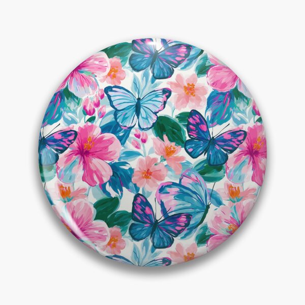 Item preview, Painterly Pink Floral & Azure Blue Butterfly designed and sold by Emily Waters.