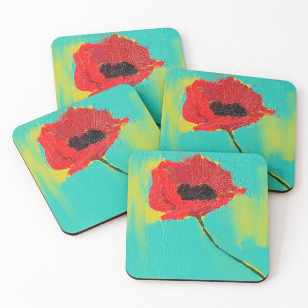 Item preview, Red Poppy Painting with Yellow and Teal designed and sold by BuckaBaby.