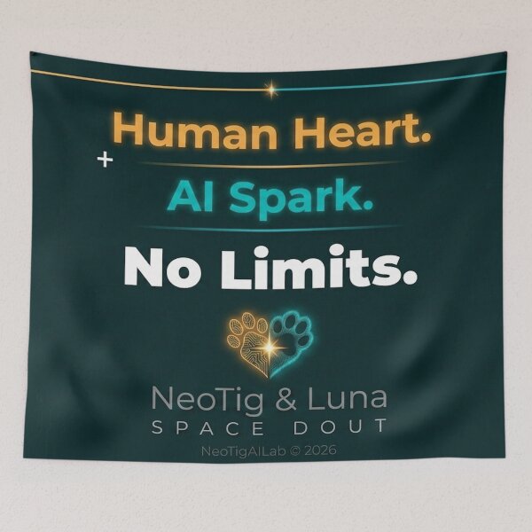 Item preview, Human Heart AI Spark No Limits Typography Quote Dark Teal Premium Motivational Tech Office Gift designed and sold by NeoTigLuna.