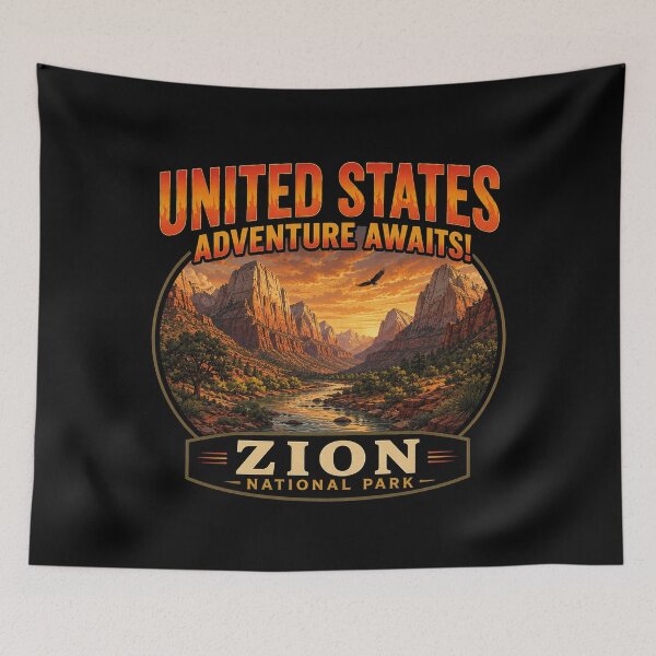 Item preview, Zion National Park Vintage Sunset Adventure Retro Hiking Design designed and sold by MerlinWear.