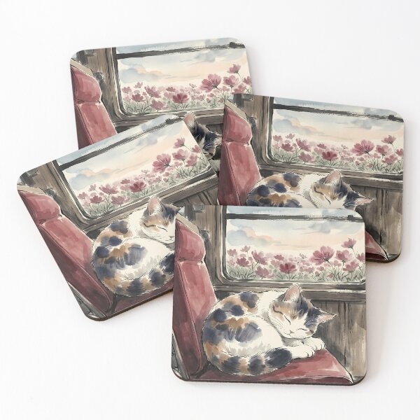 Item preview, Cozy Train Nap with a Calico Cat designed and sold by HezeOtakuArt.
