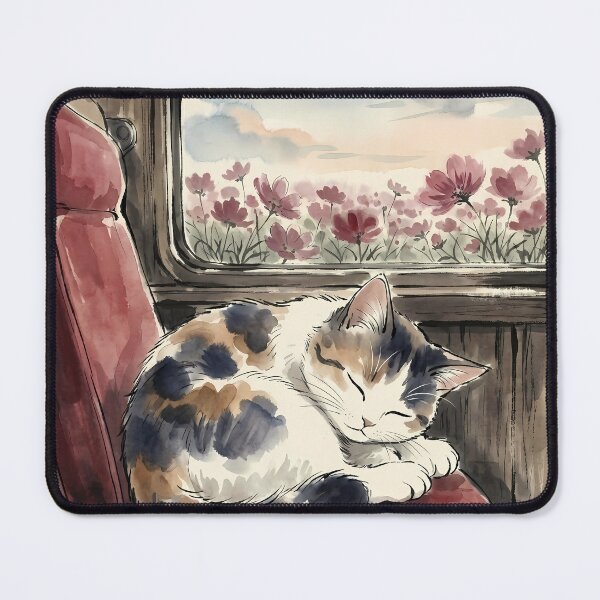 Item preview, Cozy Train Nap with a Calico Cat designed and sold by HezeOtakuArt.
