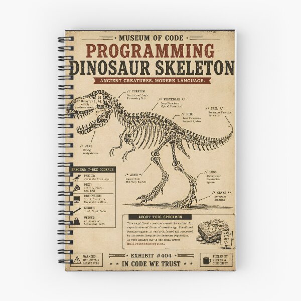 Item preview, Programming Dinosaur Skeleton Made from Syntax and Binary Numbers – Vintage Museum Poster for Developers and Coders designed and sold by PenchalaPrabhas.