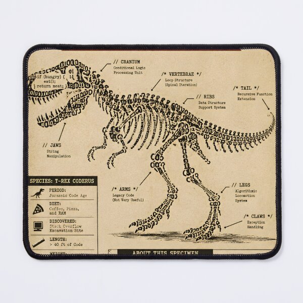 Item preview, Programming Dinosaur Skeleton Made from Syntax and Binary Numbers – Vintage Museum Poster for Developers and Coders designed and sold by PenchalaPrabhas.