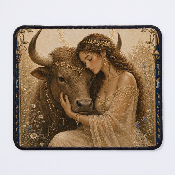 Item preview, Taurus Zodiac Maiden | Celtic Art | Medieval Fantasy Faux Embroidery Print designed and sold by doinitzart.