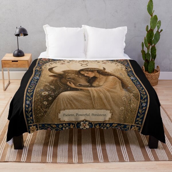 Item preview, Taurus Zodiac Maiden | Celtic Art | Medieval Fantasy Faux Embroidery Print  designed and sold by doinitzart.