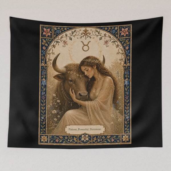 Item preview, Taurus Zodiac Maiden | Celtic Art | Medieval Fantasy Faux Embroidery Print  designed and sold by doinitzart.