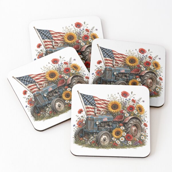 Item preview, Patriotic Farm Tractor with Sunflowers designed and sold by PetalGarden.