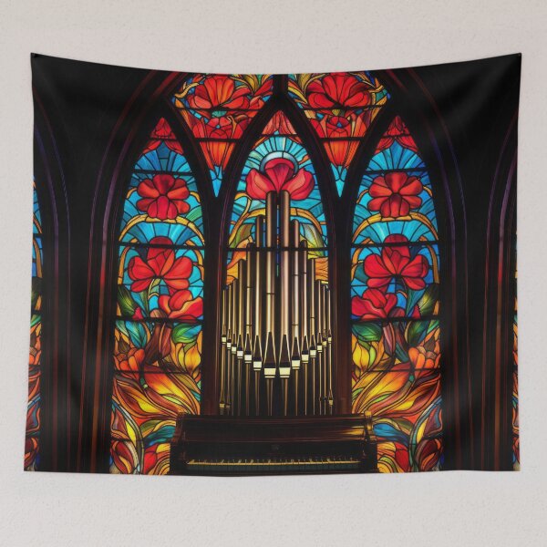 Item preview, Gothic Red Poppy Church Pipe Organ Stained Glass Art designed and sold by pinkal.