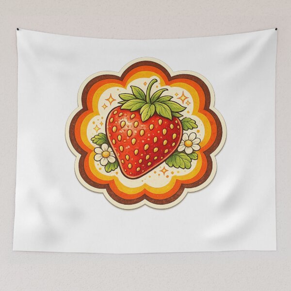 Item preview, Retro 70s Groovy Strawberry Flower Frame – Vintage Bohemian Fruit Art | Retro Strawberry Gift designed and sold by irfanshikh.