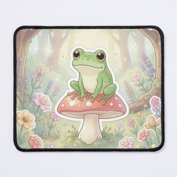 Item preview, Frog on Mashroom | Cottagecore Forest Art designed and sold by Sibling Ink.