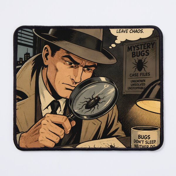 Item preview, : Noir Detective Examining Mysterious Bugs Through a Magnifying Glass – Vintage Comic Style Vector Artwork designed and sold by PenchalaPrabhas.