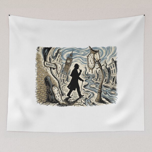 Item preview, Baker St Surreal Melting Clocks Sherlock Holmes Art designed and sold by Fenay Designs.